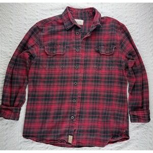 Jachs Red Black Plaid‎ Flannel Shirt Mens Large Cotton Grunge Workwear